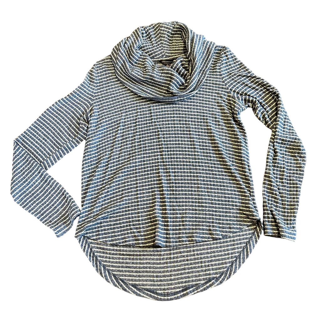 Lucky Brand viscose blend blue stripe cowl neck top, long sleeve, Small